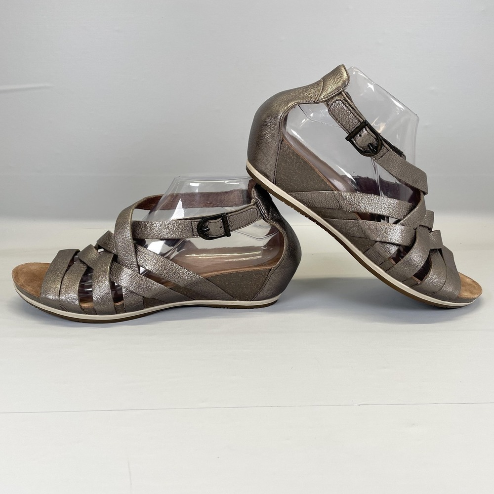 Dansko Vivian Sandals Womens Size 41 Metallic Silver Leather Strappy Wedge Shoes - Picture 6 of 10